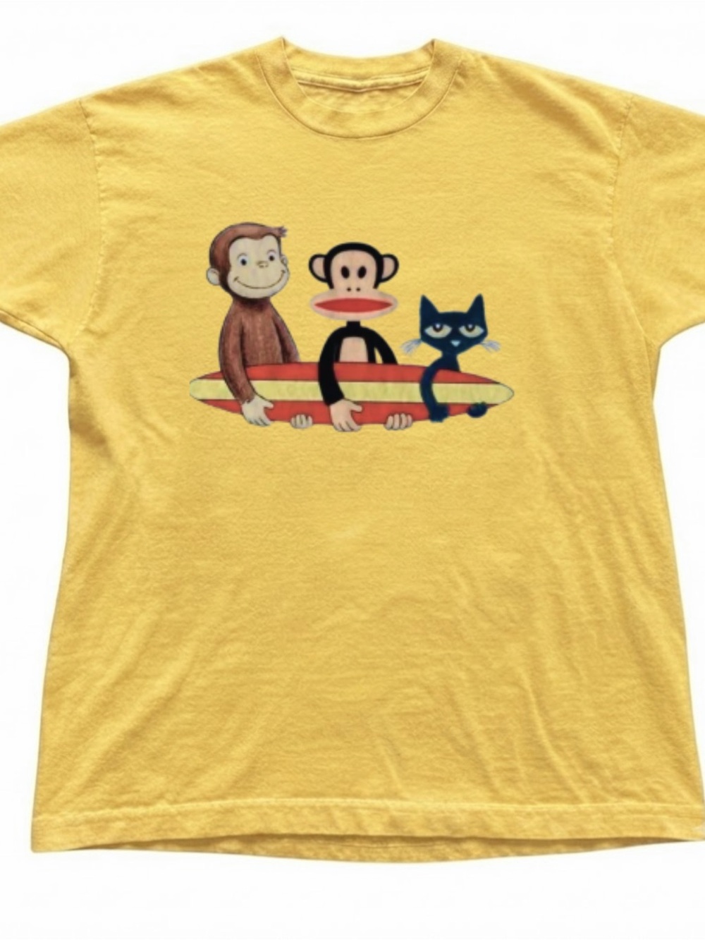 Cute Cartoon Characters Graphic Print Golden Yellow Gildan T-Shirt